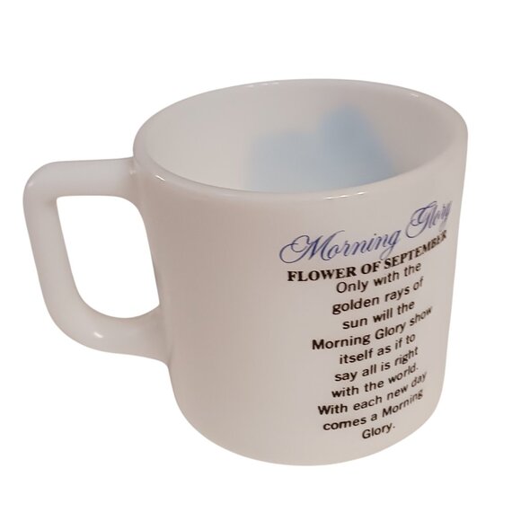 Vintage September Mug Morning Glory Flower of the Month Milk Glass Cup | 1970s - Picture 4 of 12